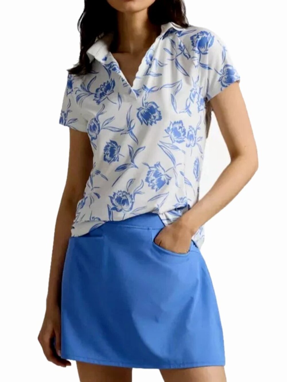 NWT RLX Ralph Lauren Women's Tailored Fit Airflow Floral Scallop Collar Polo